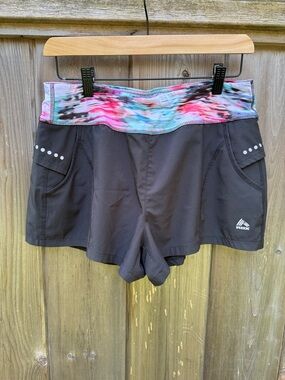 RBX Women's Black Athletic Shorts with Multicolor Tie-Dye Waistband